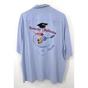 Tommy Bahama Shirt Mens XL Blue‎ Hawaiian Camp Embroidered Glassmates Graduation